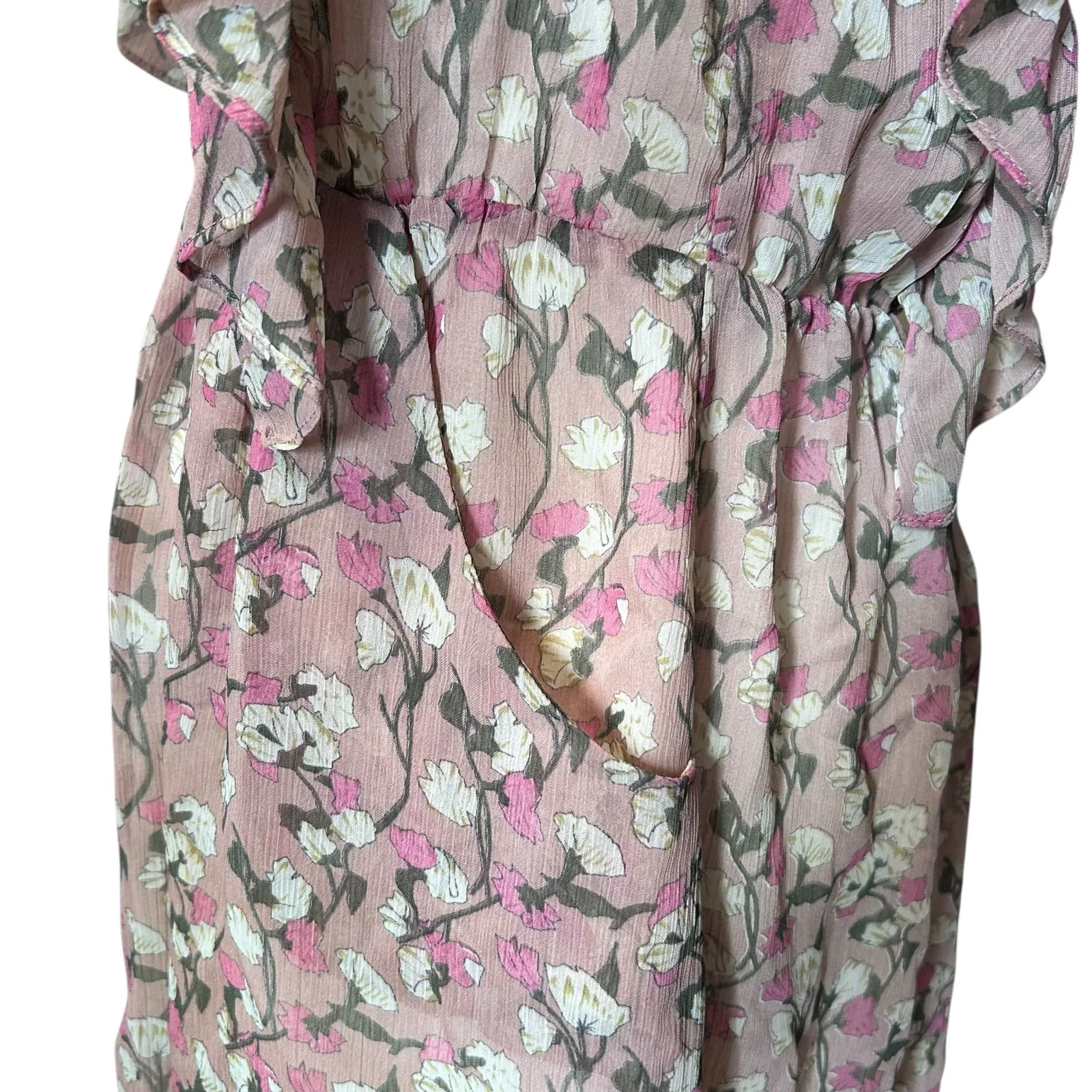 ARYN K. Dress Ruffles Y2K Blouson Sheer Lined Floral Fairy Boho SZ Sm Pinks - Image 7