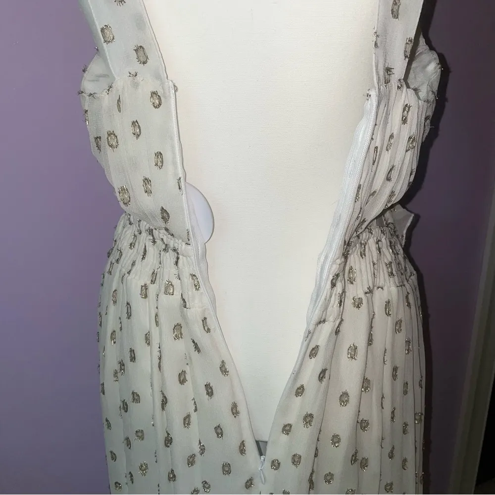 NEW En Creme Maxi Dress M Boho Metallic Polka Dot Cutout Ruffle Tiered - Image 11