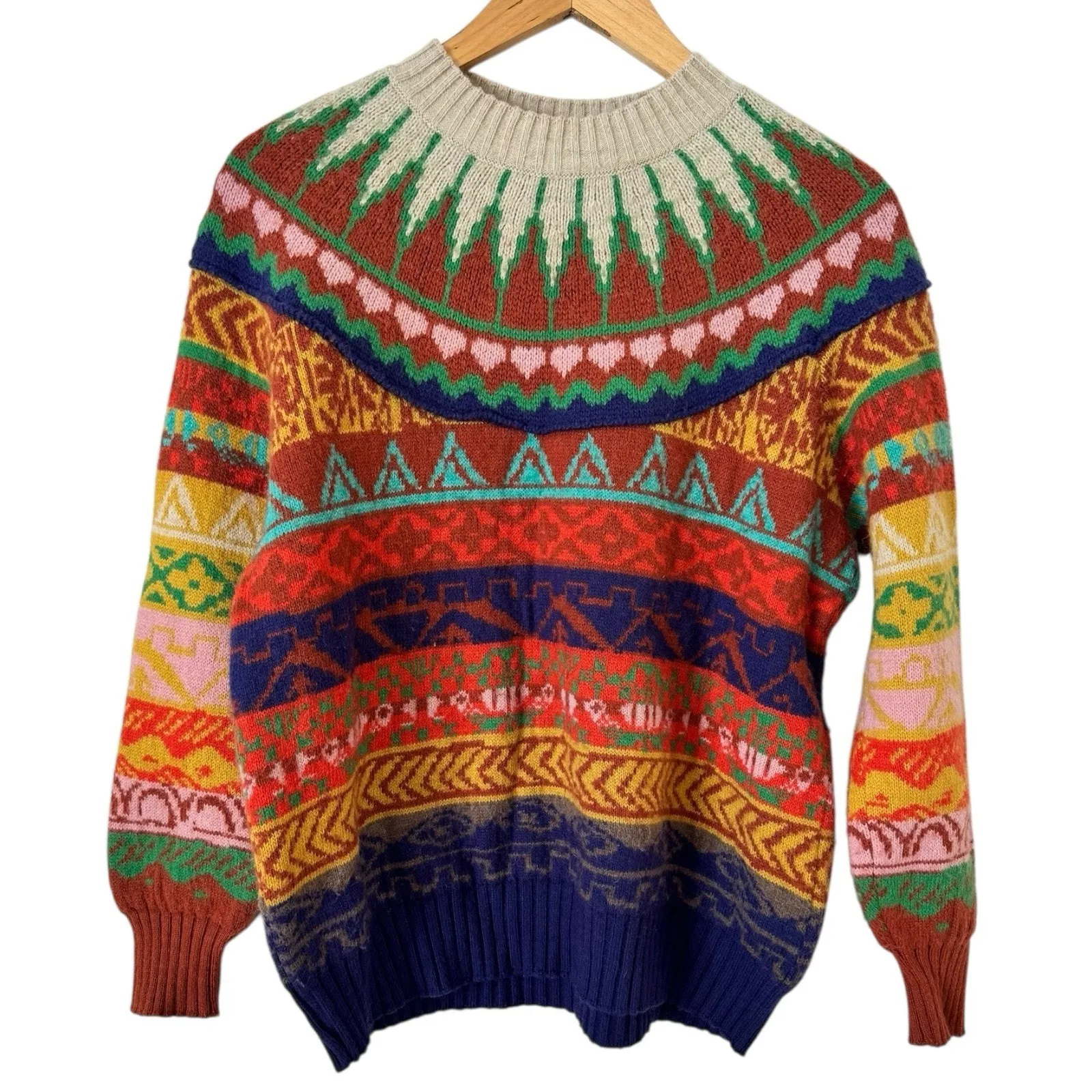 Aldo Martins Nazaire Multicolored Fair Isle Alpaca Blend Sweater Size XS Brown - Image 3