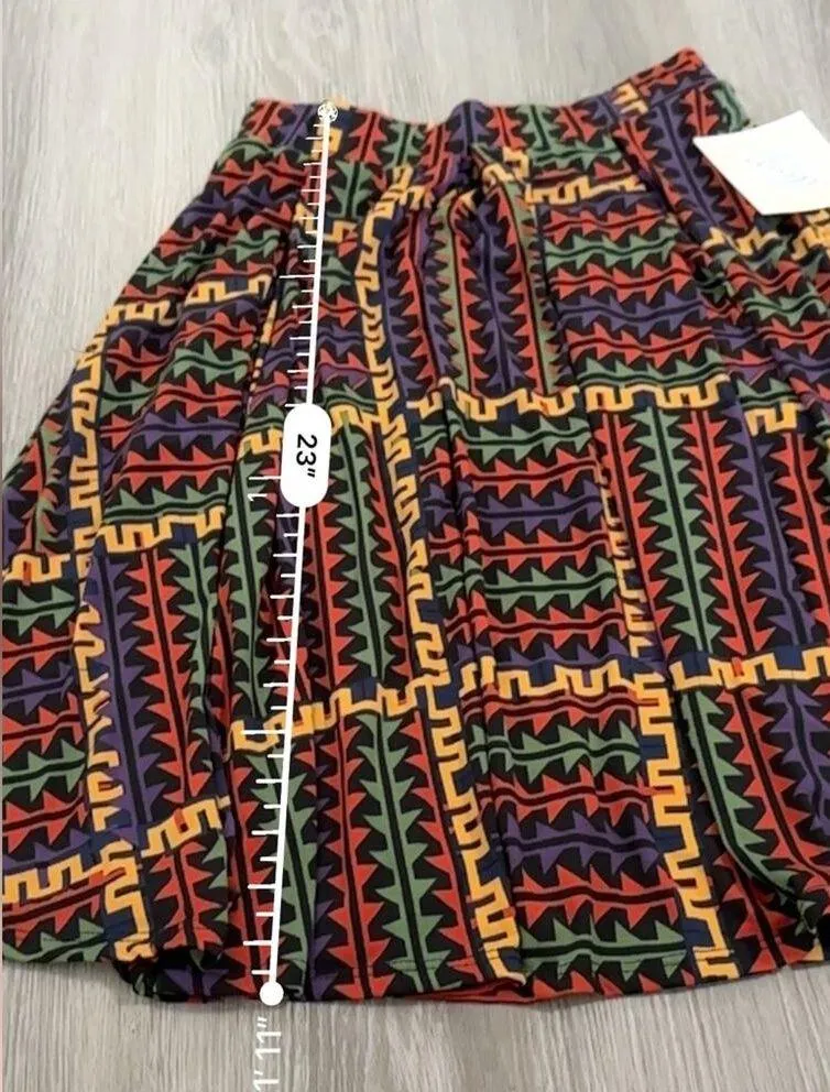 LuLaRoe Madison Black Multicolor Geometric Print Pleated A-Line Mini Skirt Sz XS - Image 6