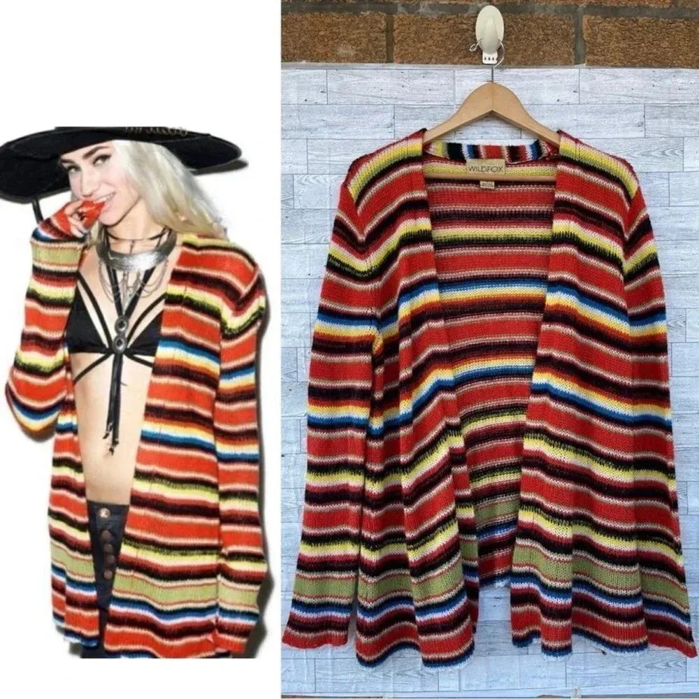 Wildfox Mohair Striped Mexican Blanket
Cardigan Small Knit Colorful Small - Image 2