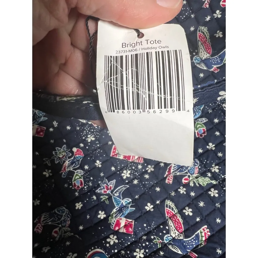 Vera Bradley Iconic Bright Tote in Holiday Owls Navy Background RETIRED NEW - Image 3