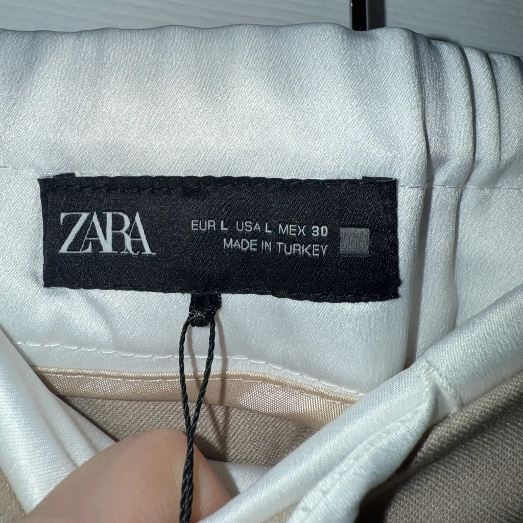 NWT (LG) Zara Beige Wide-Leg Trouser Pants w Draw String - Image 6