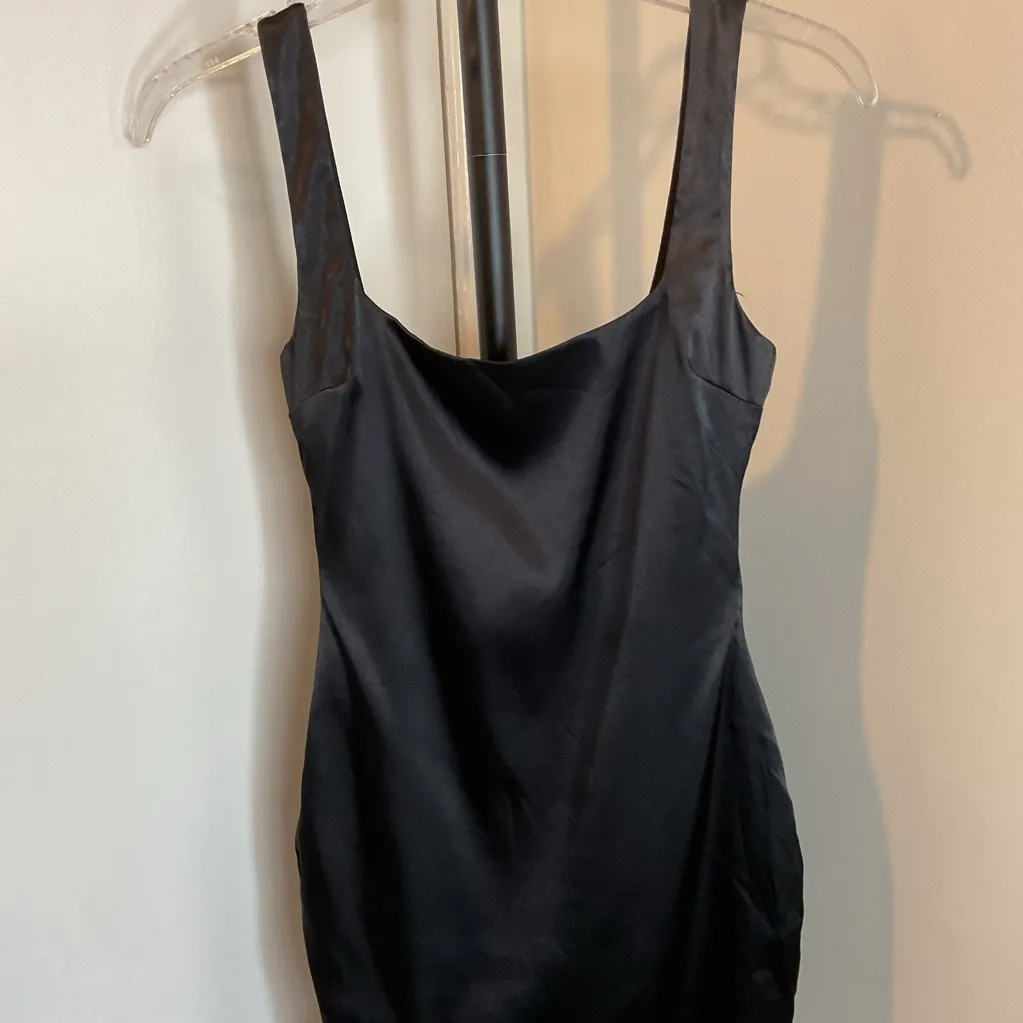 23. NWT Boutique Black Satin Like Bodycon Mini Sleeveless Dress Size Small - Image 2