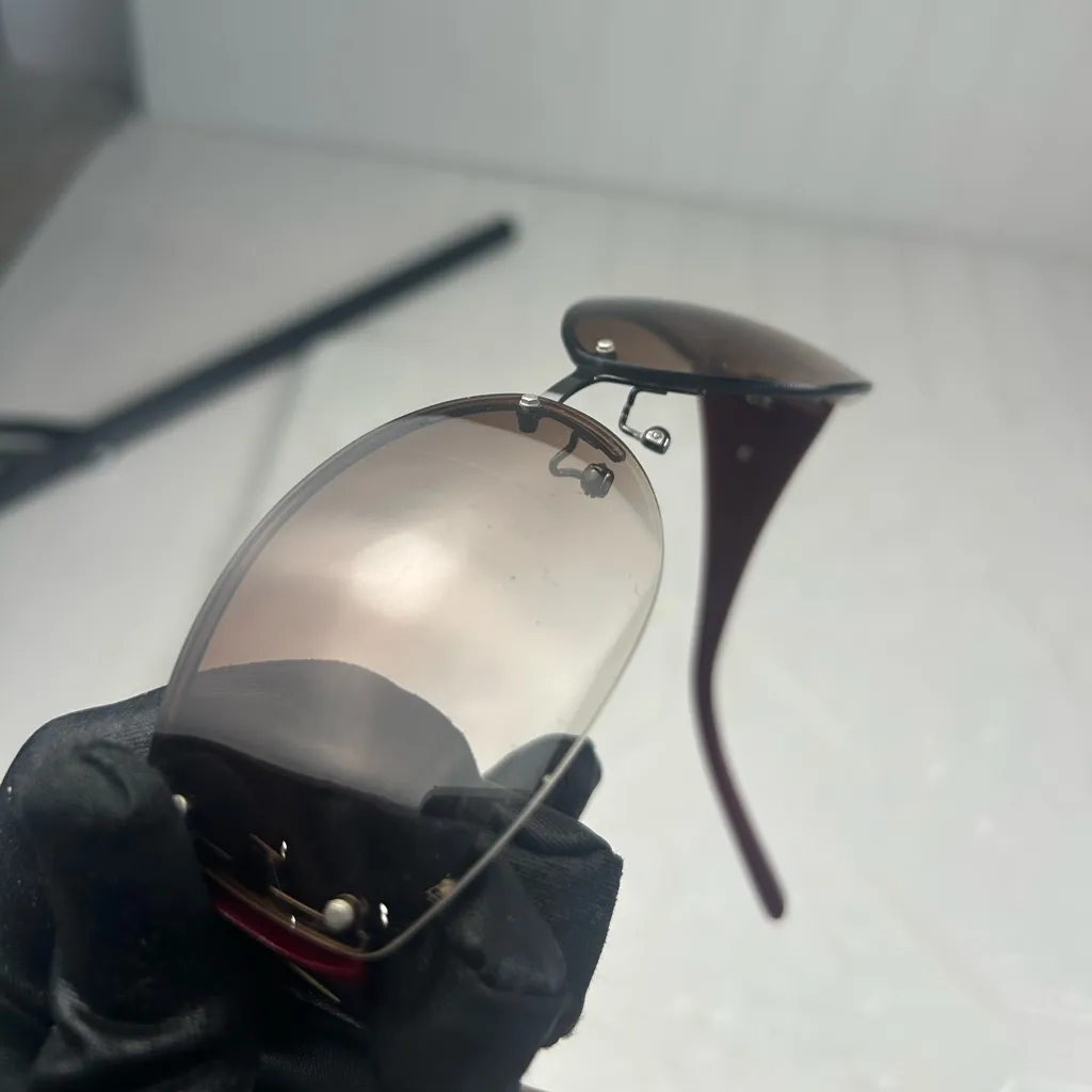 Celine Women’s Sunglasses with Embossed Logo Case Rimless Brown Gradient Lenses - Image 9