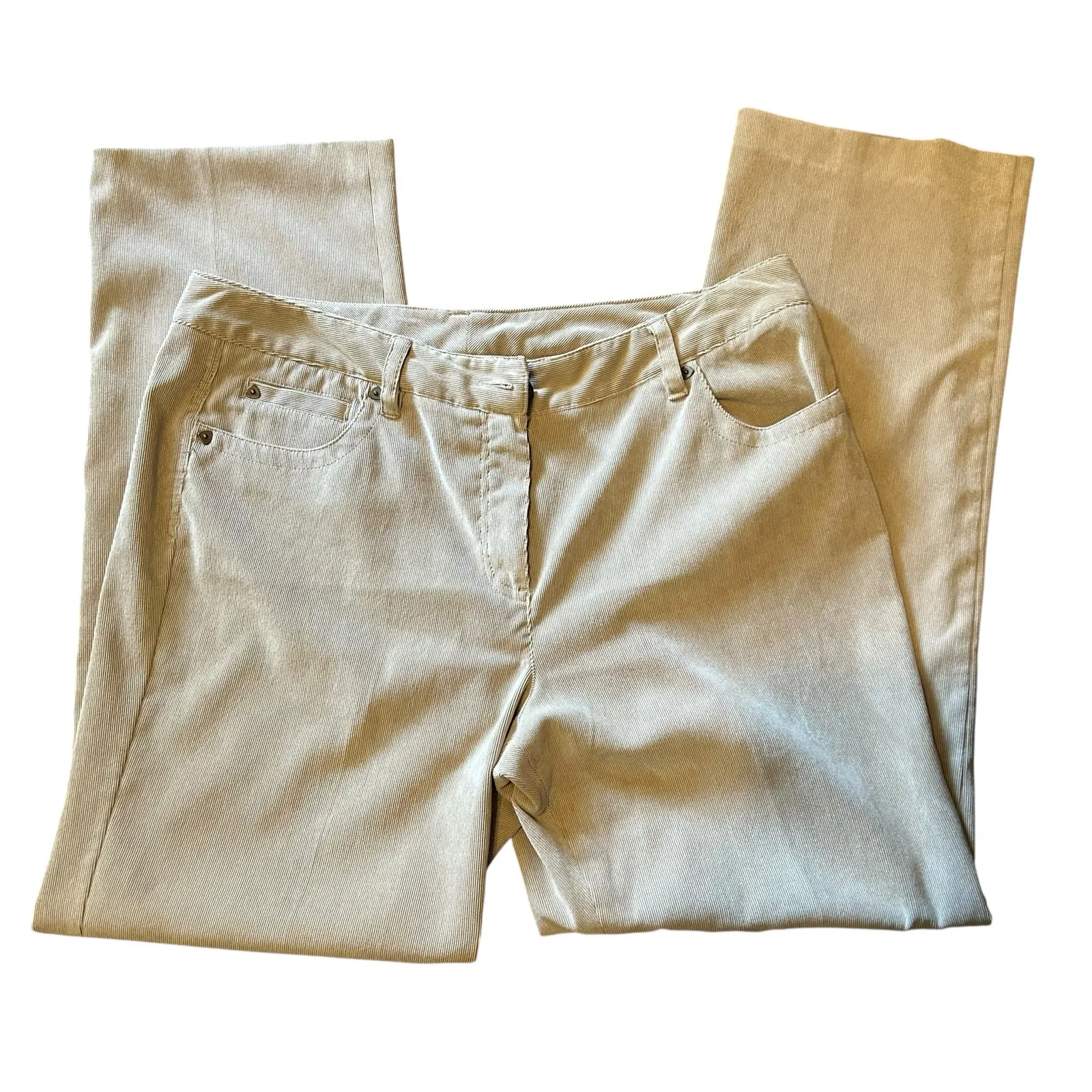 Corduroy Pants Soft SZ 14 High Rise Straight Leg Office Chic New Directions Tan - Image 2