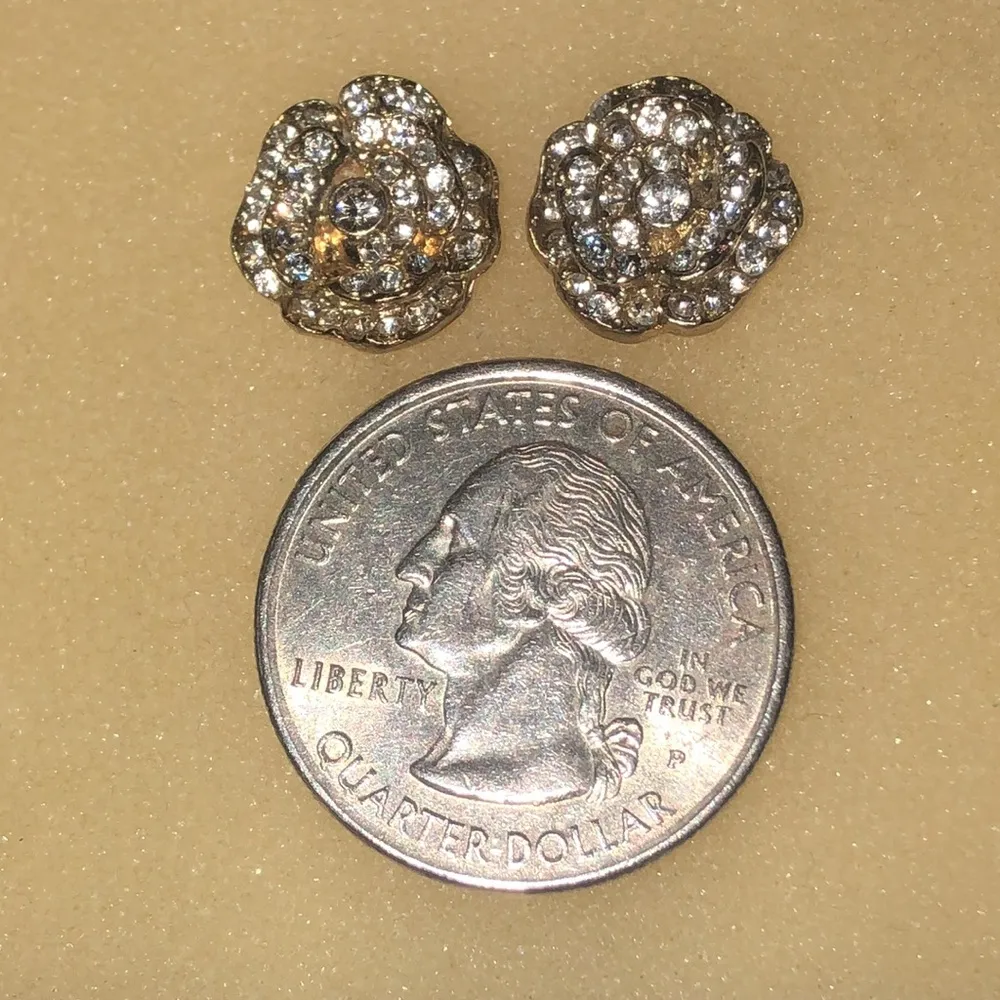 Gold Tone CZ Rhinestone Boho Flower Stud Pierced Earrings - Image 2