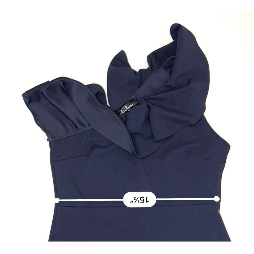 Lulu's Forever Ruffle One Shoulder‎ Trumpet Dress Navy XL Sexy Cruise Date Night - Image 10