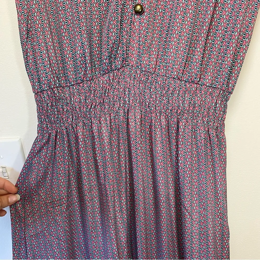 Perry Walker | Cornelia II Ruffle Sleeve Tiered Midi Dress Silk Pink/Blue Sz 6/8 Pink - Image 7