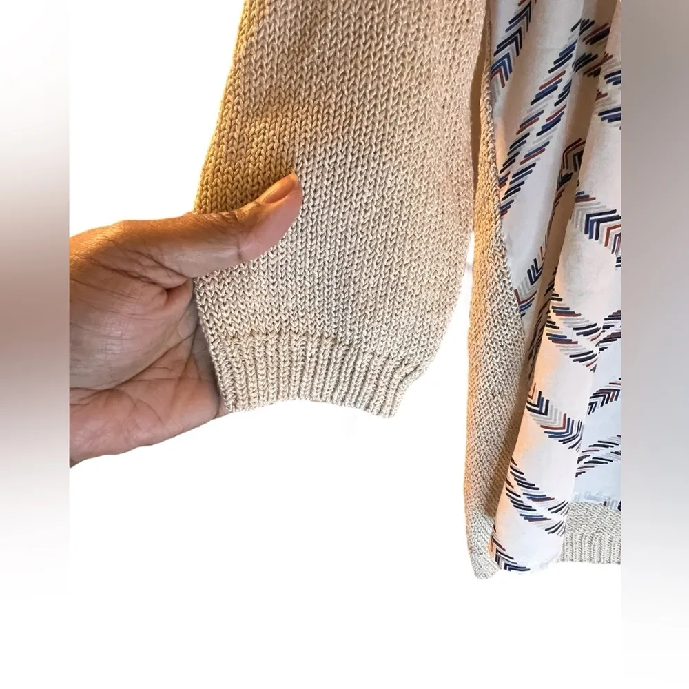 DKNY Women’s Mixed Media Top - Size Medium - Beige with Chevron Design - Image 5