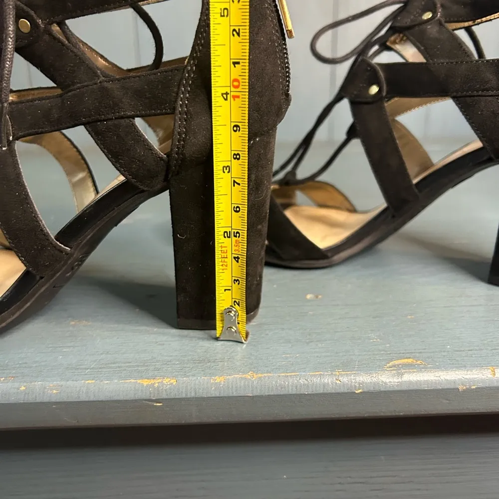 Circus by Sam Edelman Strappy Heels Womens Size 6.5M Black Suede Slip On Comfort - Image 9