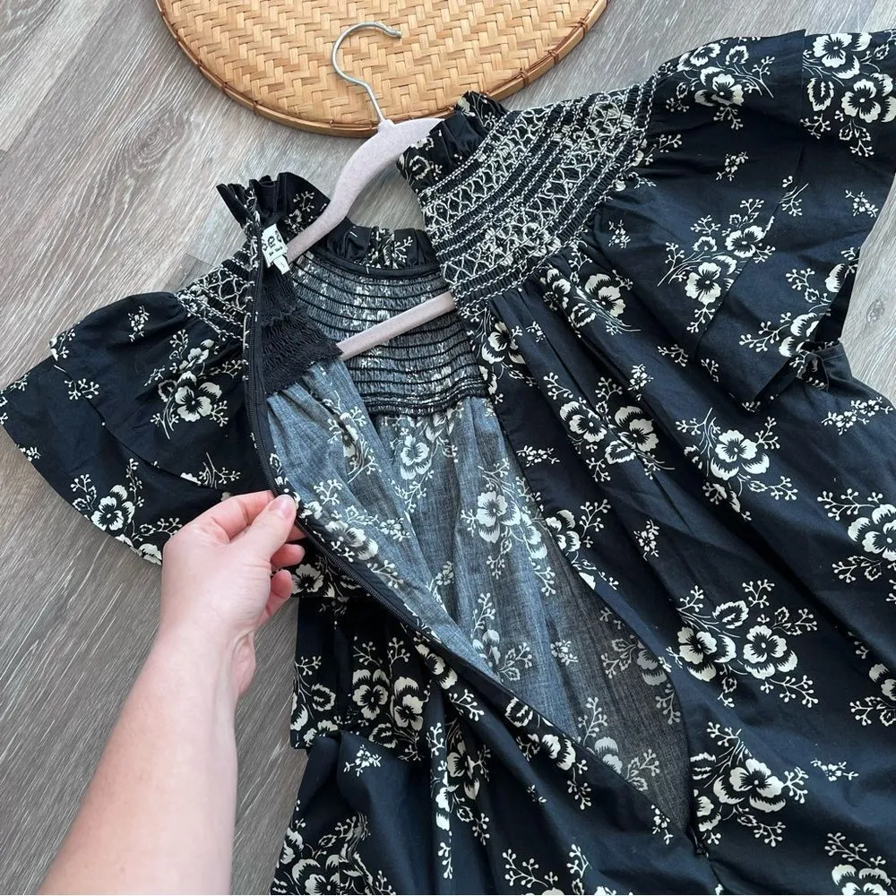 SEA New York alessia‎ floral smocked mini dress Navy Blue Women’s Size S - Image 9