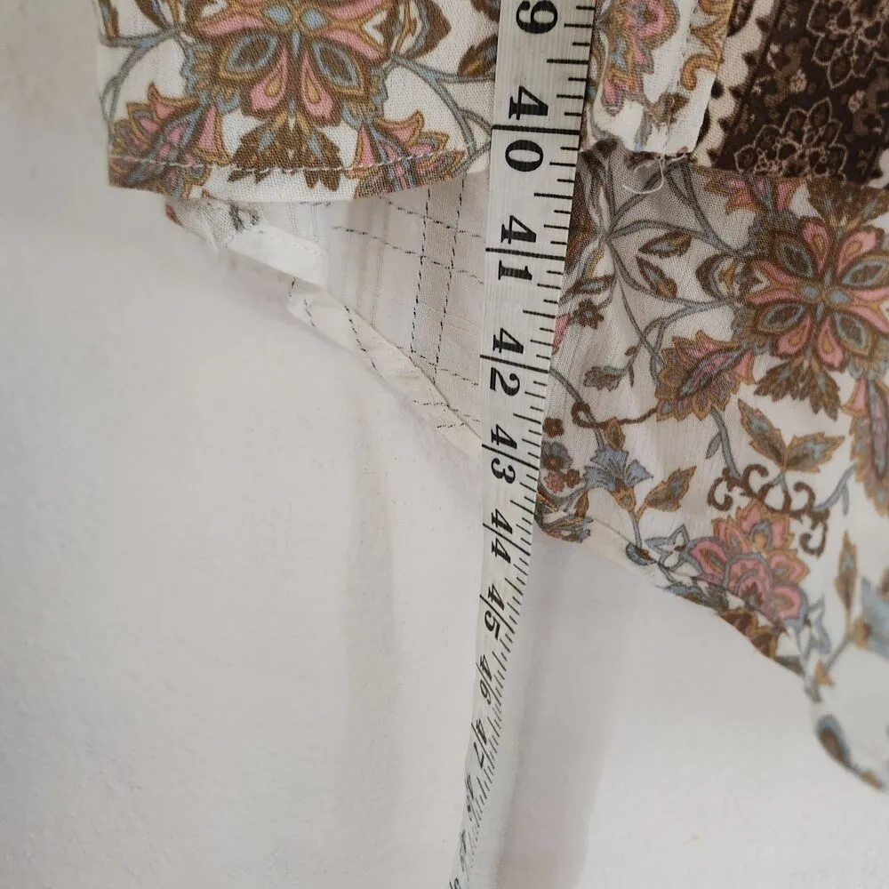 Gimmicks Mixed Print Floral Paisley Kimono Duster Cardigan Sz Small Boho Cottage Brown - Image 14