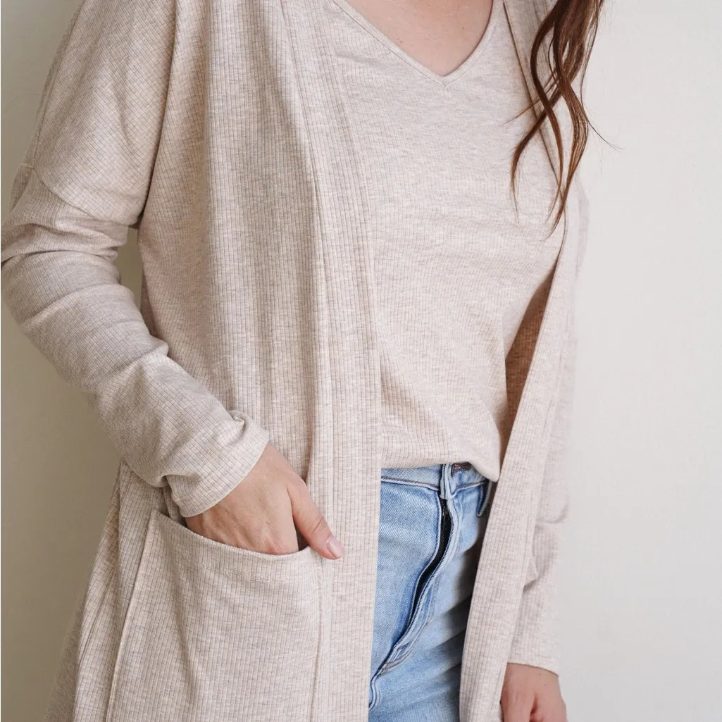 Carly Jean CJ’s Favorite Ribbed Cardigan in Oatmeal Size XXL - Image 2