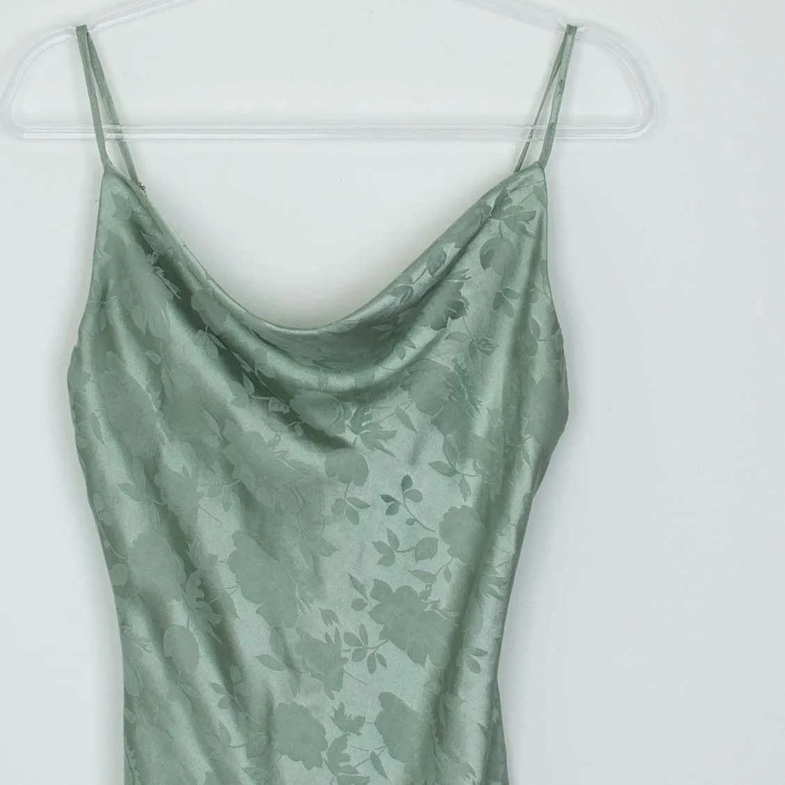 Lulus Womens Sage Green Floral Satin Cowl Neck Slip Mini Dress Size M Party - Image 3
