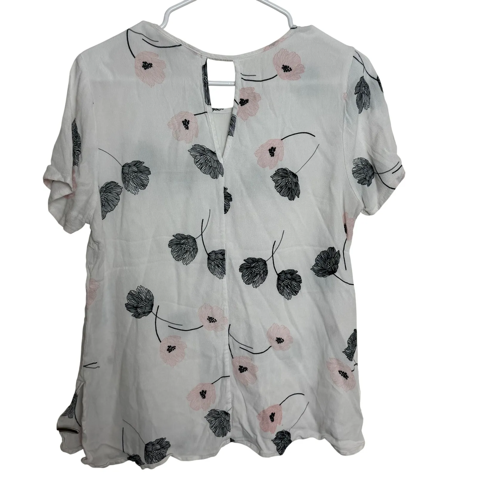 Daniel Rainn Women's White Floral Short Sleeve Top Blouse Size L Boho Feminine - Image 7