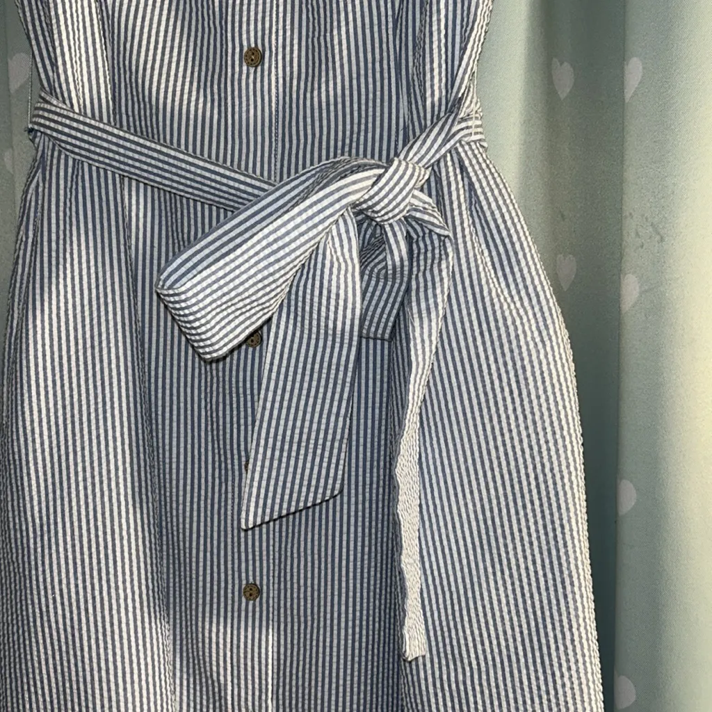 Anne Klein Size 10 Sleeveless Gingham Seersucker Belted Midi Dress - Image 3