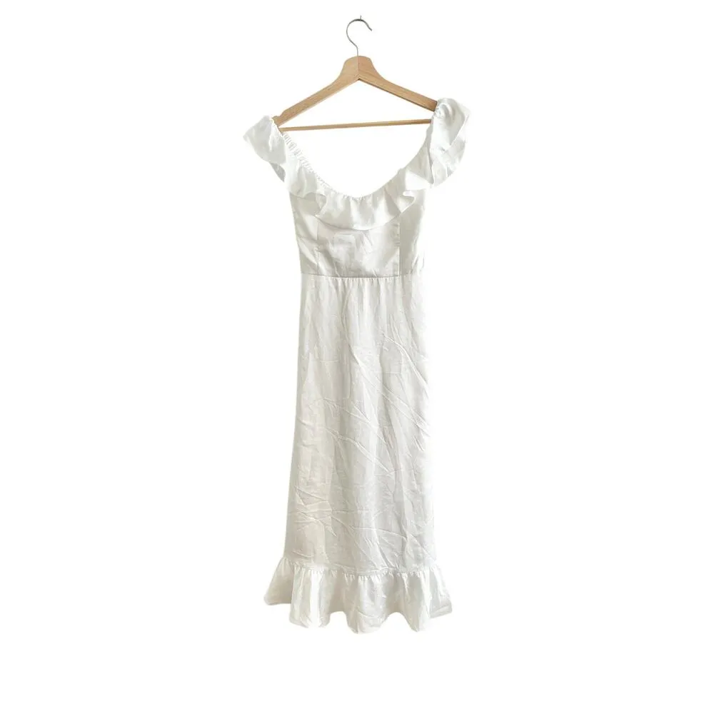 Show Me Your Mumu Alexis Bridal Midi Dress in Ivory Luxe Satin S - Image 4