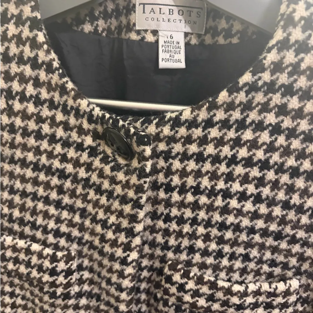 Talbots Black and White Houndstooth wool Blazer pea coat - Image 2