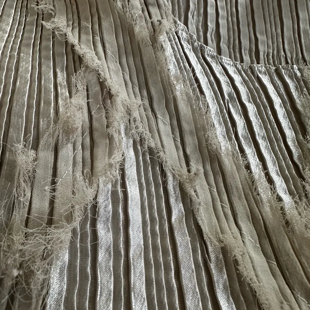 Nicola Textured Beige Sleeveless Top Pleated Accordion Shimmer Diagonal Mesh 3X - Image 7