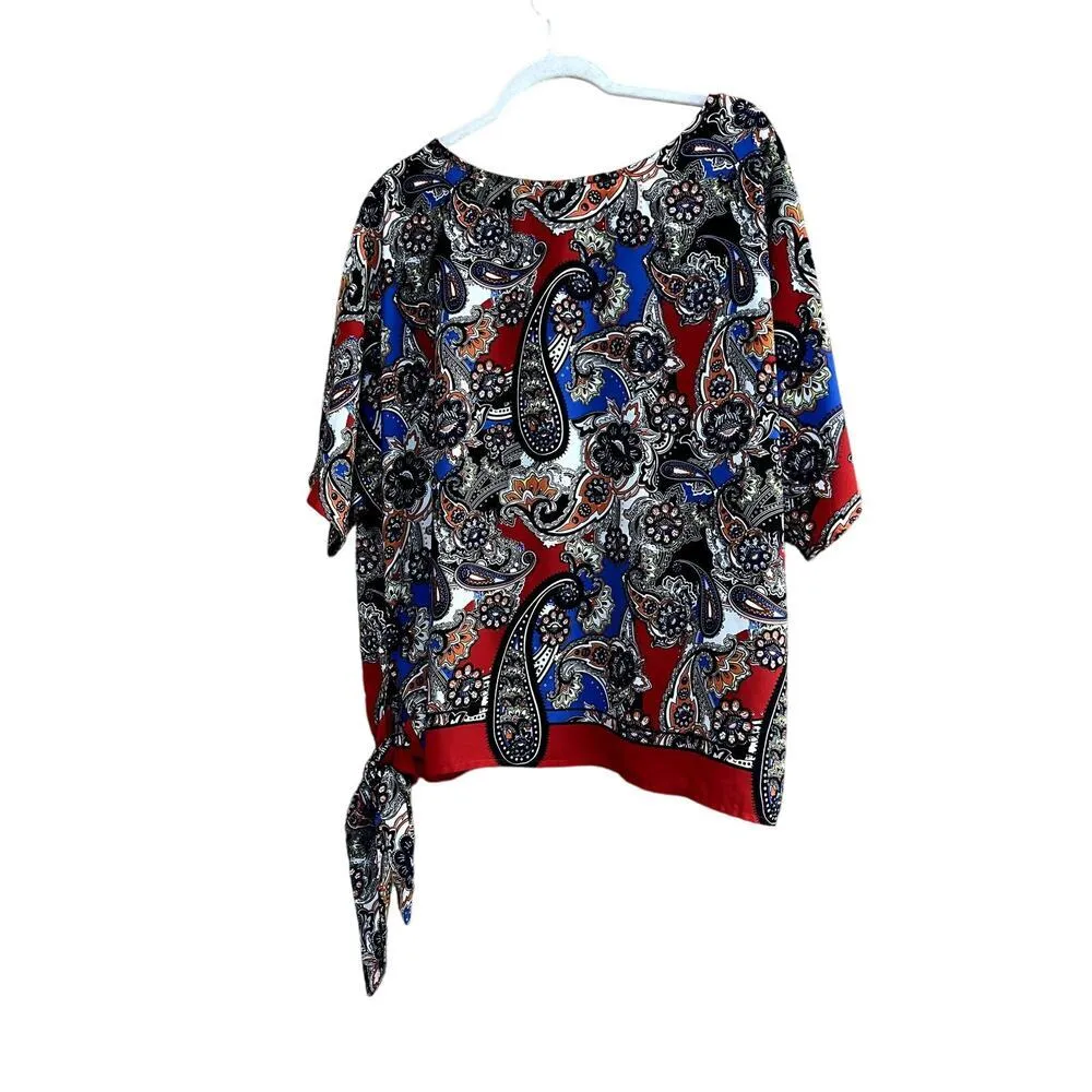 Midnight Velvet size XL blouse side tie paisley print short sleeves boat neck - Image 3