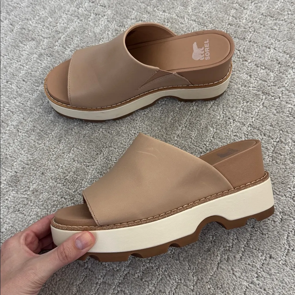 Sorel JOANIE IV Wedge Platform Sandals honest beige gum tan slides - Image 5