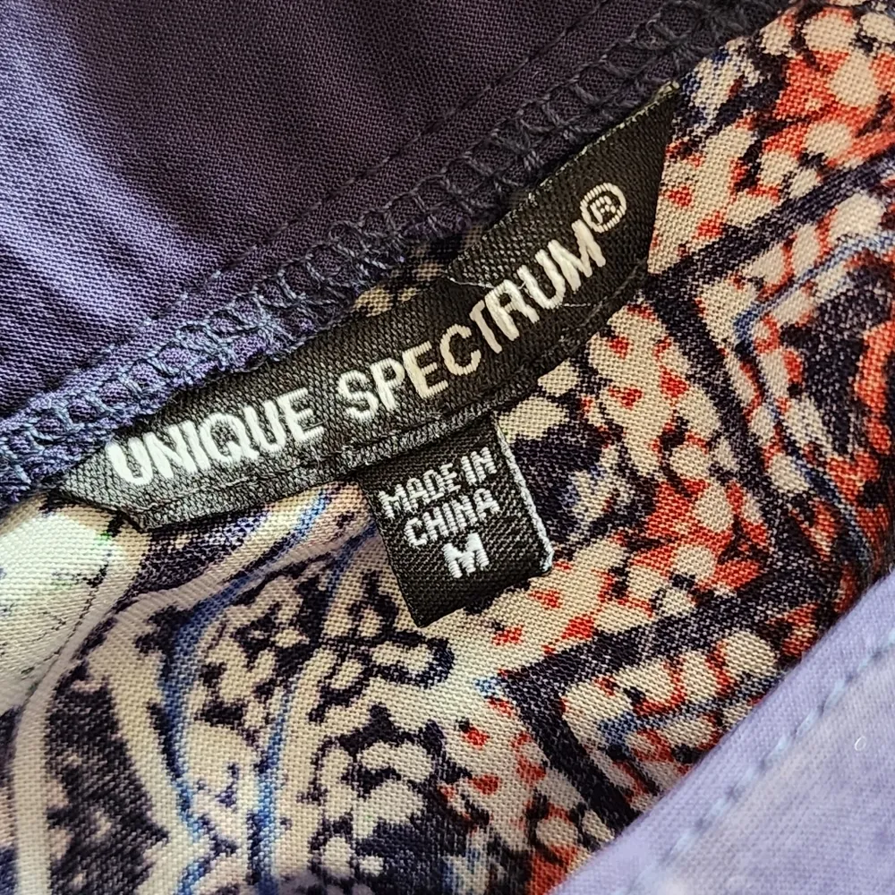 Unique Spectrum Blue & White Floral Pattern Caged Sleeveless Blouse Size Medium - Image 5