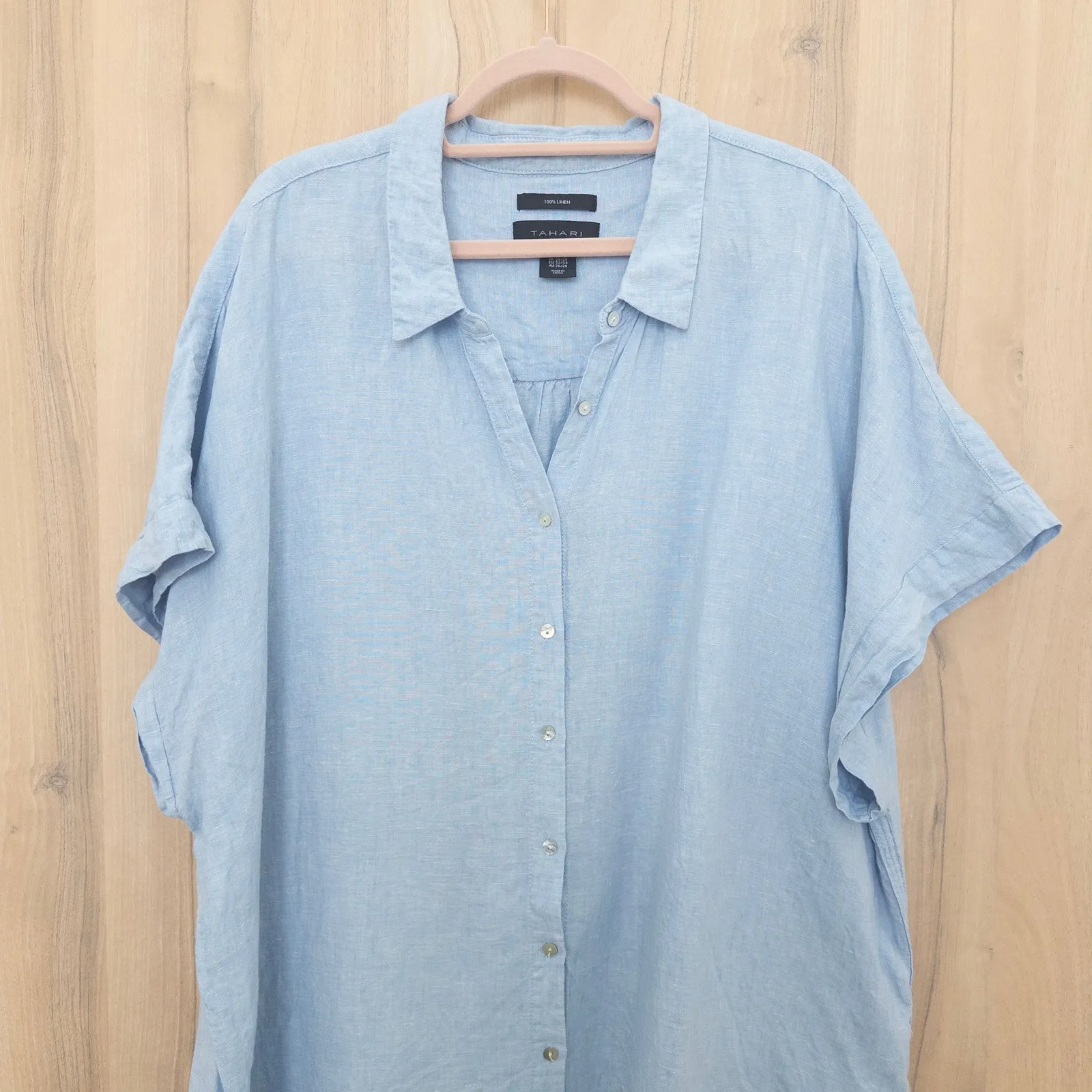 Tahari Womens Linen Dress Size 3X Light Blue Button Front Coastal Minimalist - Image 2