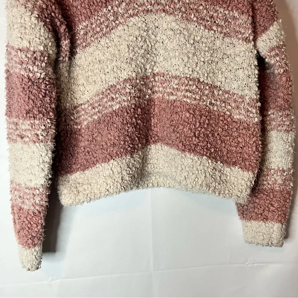 Hippie Rose Striped Textured Hoodie - Pink and Cream - Image 5