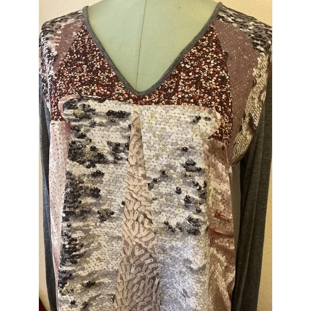 ZARA Basic Collection NWT Top Reptile Brown Gray  Mixed Media Medium Knit Long - Image 7