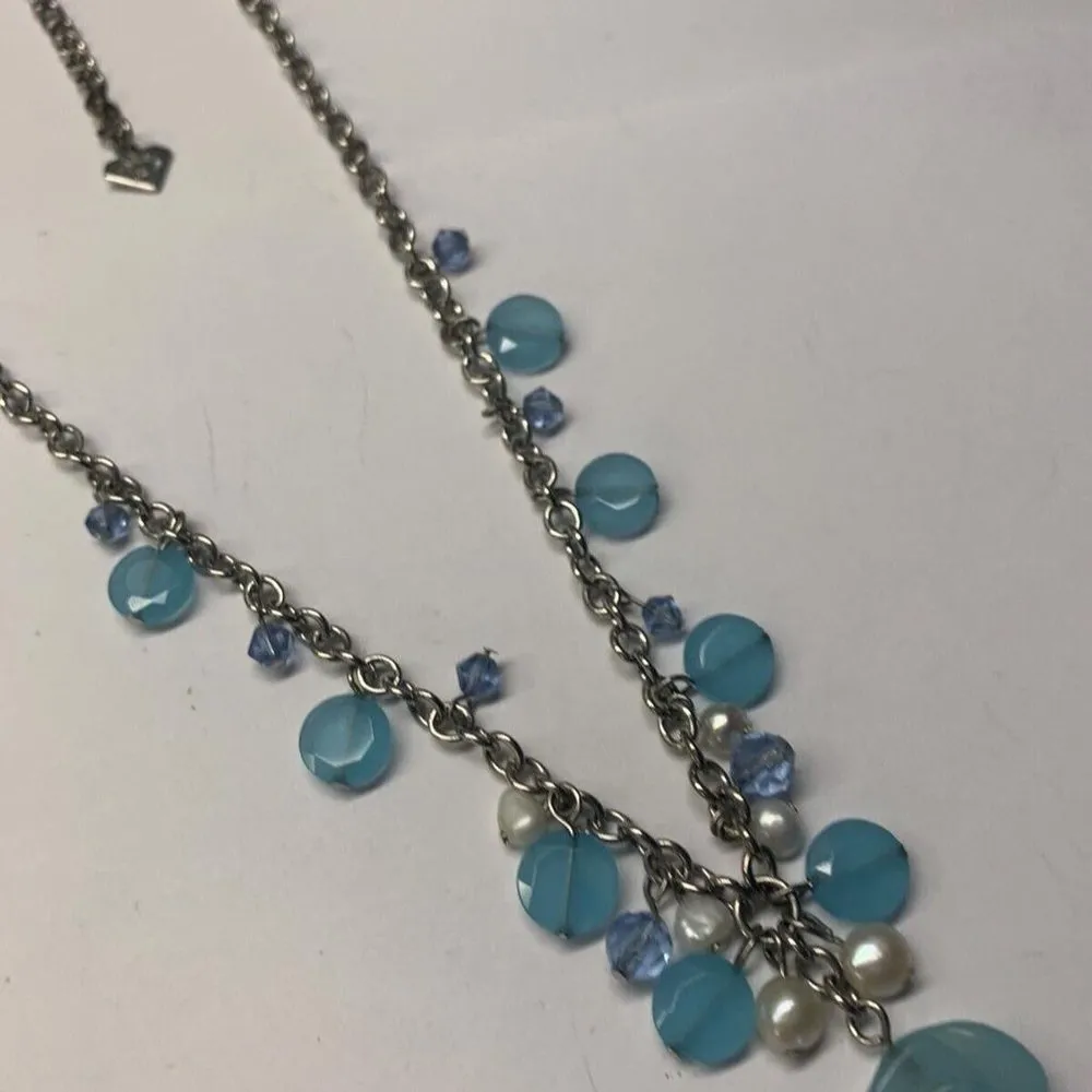 Signed Cookie Lee Silver Tone Blue Bead Costume Necklace - Image 4