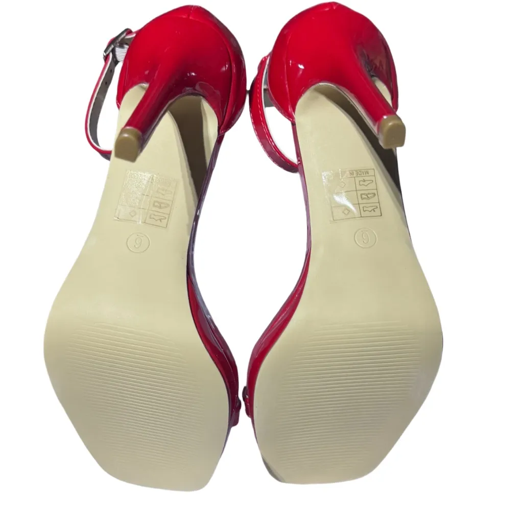 NWT Elisabet Tang Strappy Sling Back Stiletto Open Square Toe 4” Heels Sz 6 Red - Image 6