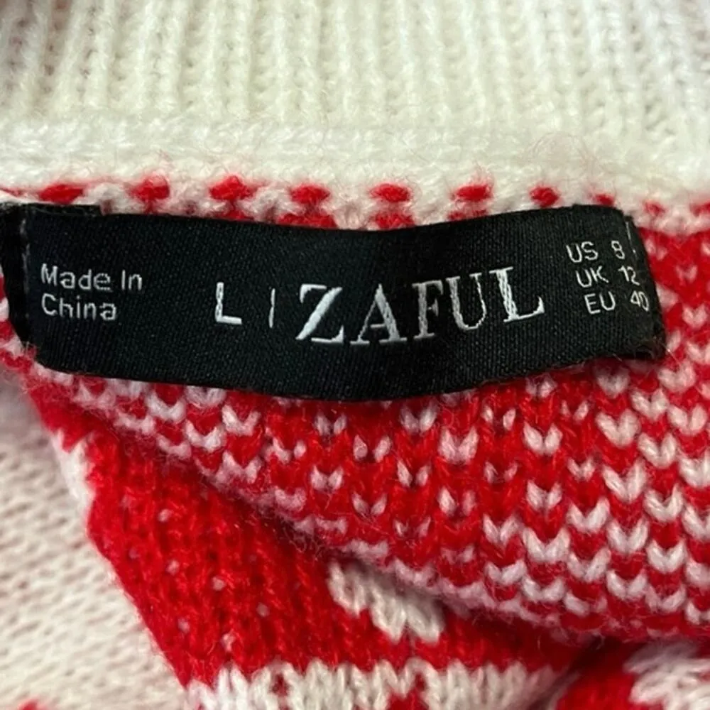 Zaful Red White Reindeer Heart Crewneck Pullover Long Sleeve Christmas Sweater 8 - Image 3