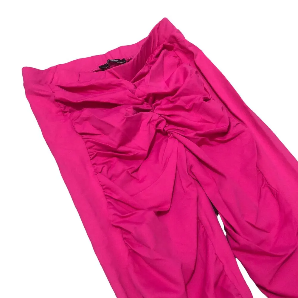 Zara Trafaluc MEDIUM Hot Pink Leggings Pull On Pants Stretch Ruched Front - Image 7