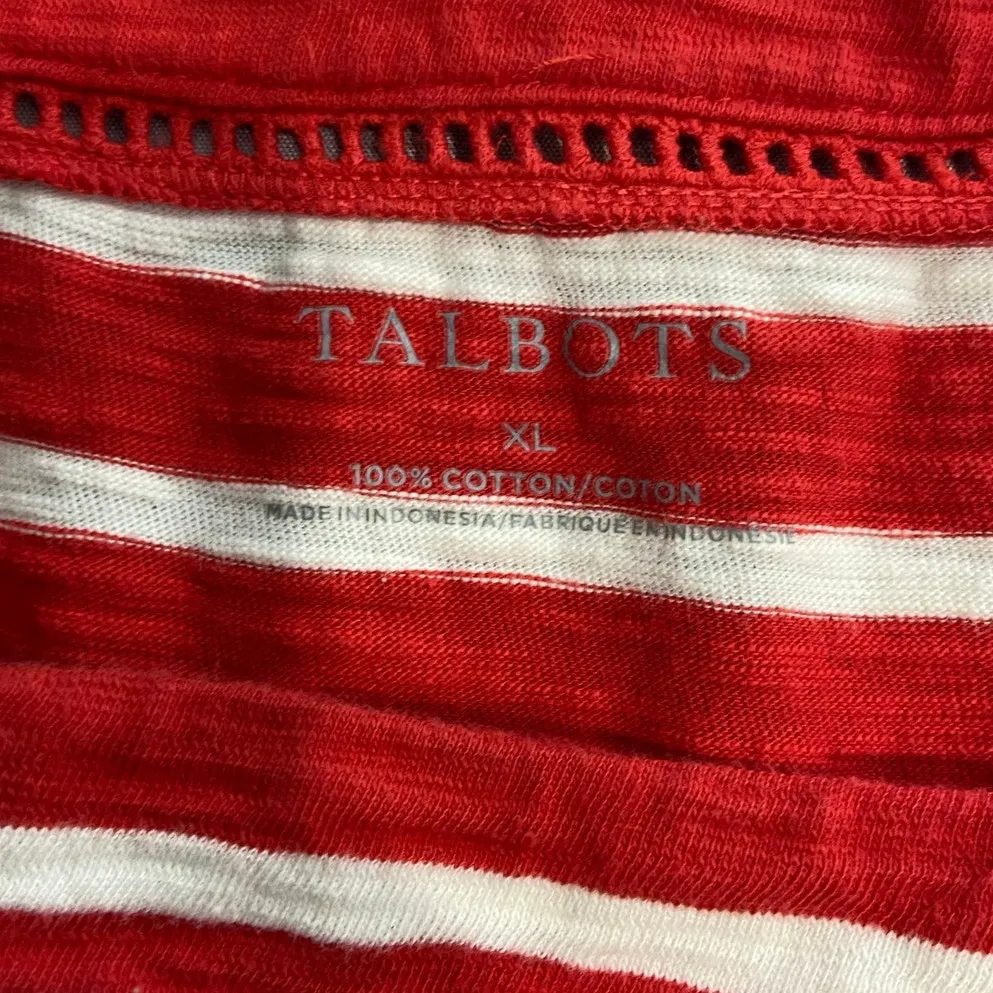 Talbots Tee Shirt Womens XL Stripe Square Neck 3/4 Quarter Sleeve Cotton - Image 2