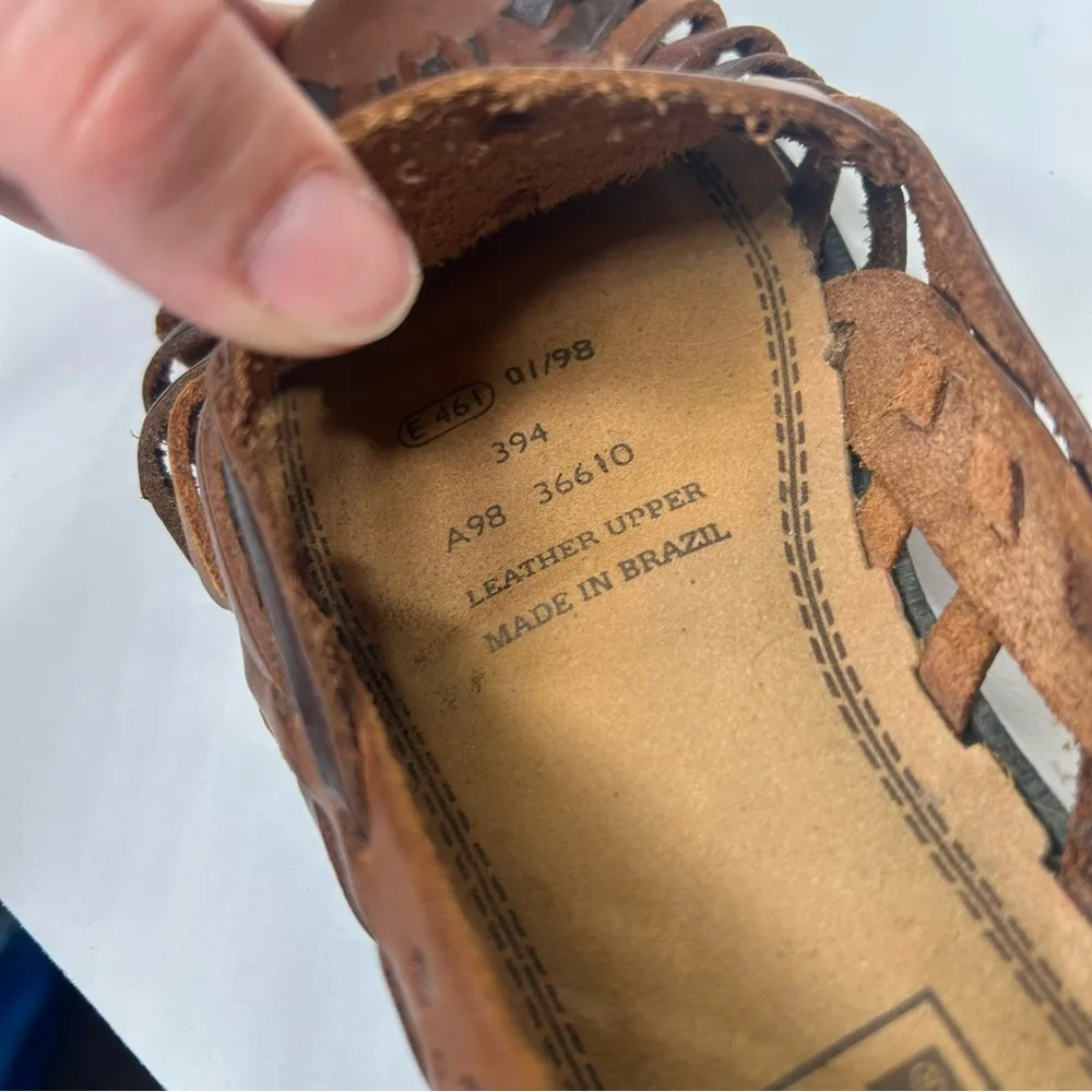 Vintage 90s y2k 2000s fisherman leather Brown Leather Cutout Flats shoes 7.5 - Image 9