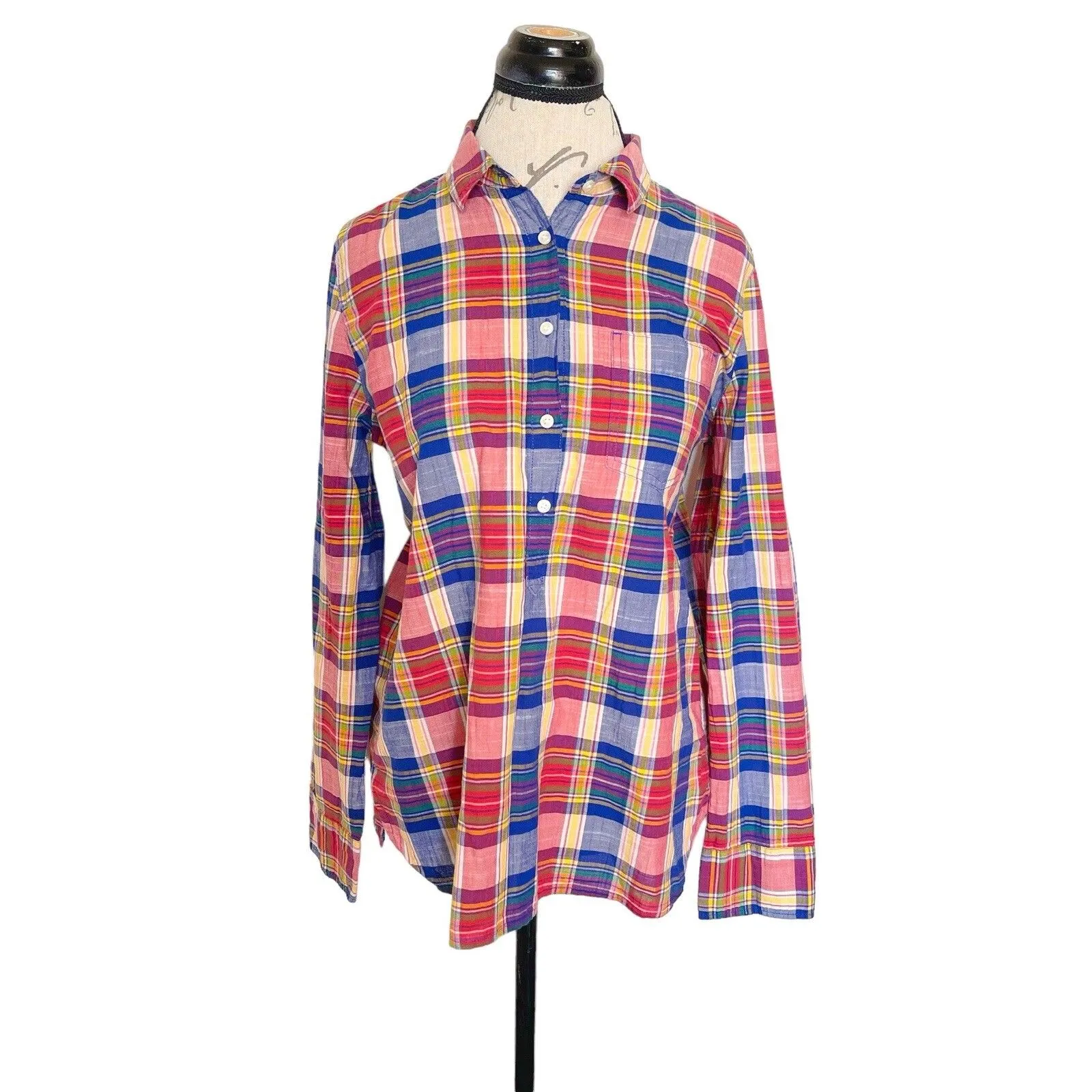 J.CREW Womens Button down Shirt Sz Medium Boy fit Plaid Preppy Western Bohemian - Image 2