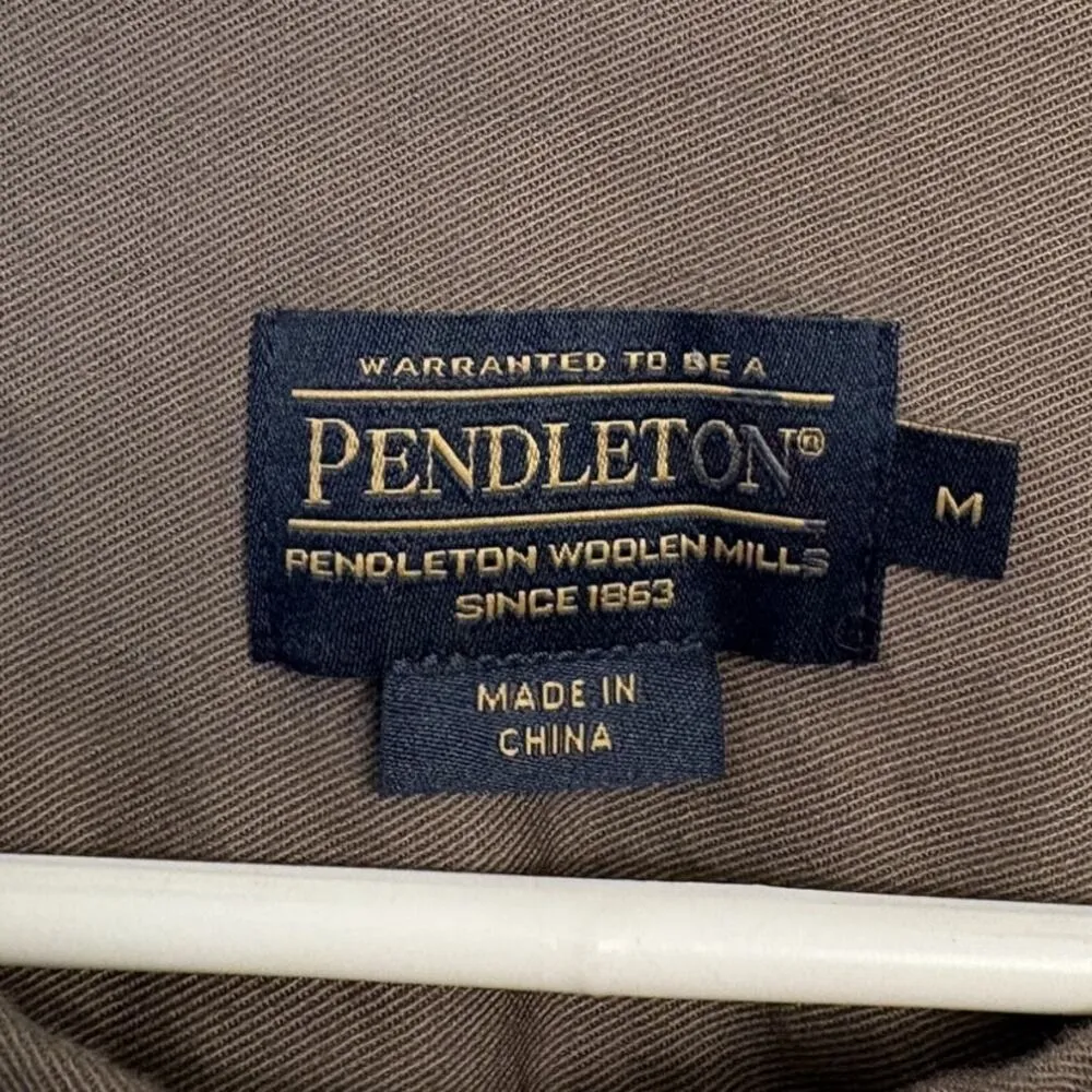 Pendleton Button Front Shirt Jacket Long Sleeve Twill Cotton Brown Size Medium - Image 3