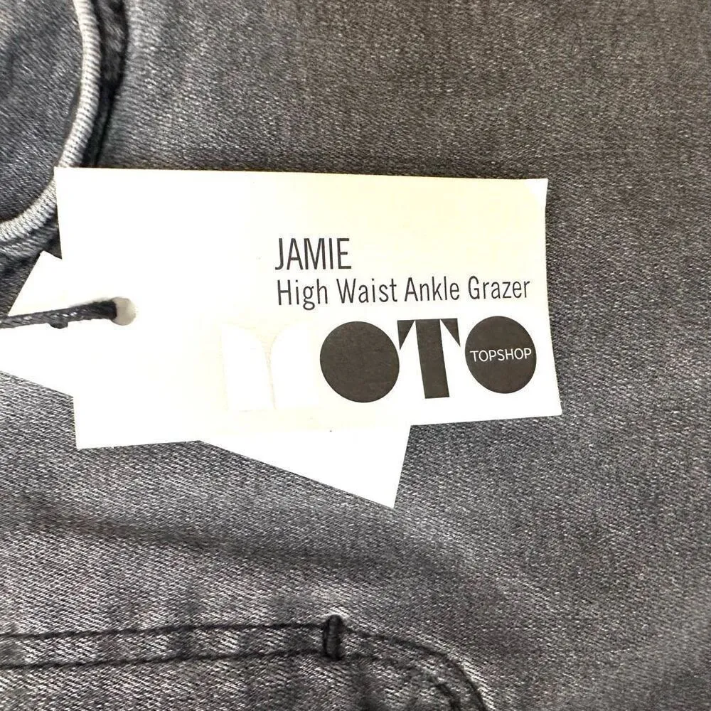 Topshop Moto Jamie high waist ankle grazed grey embroidered jeans - Image 9