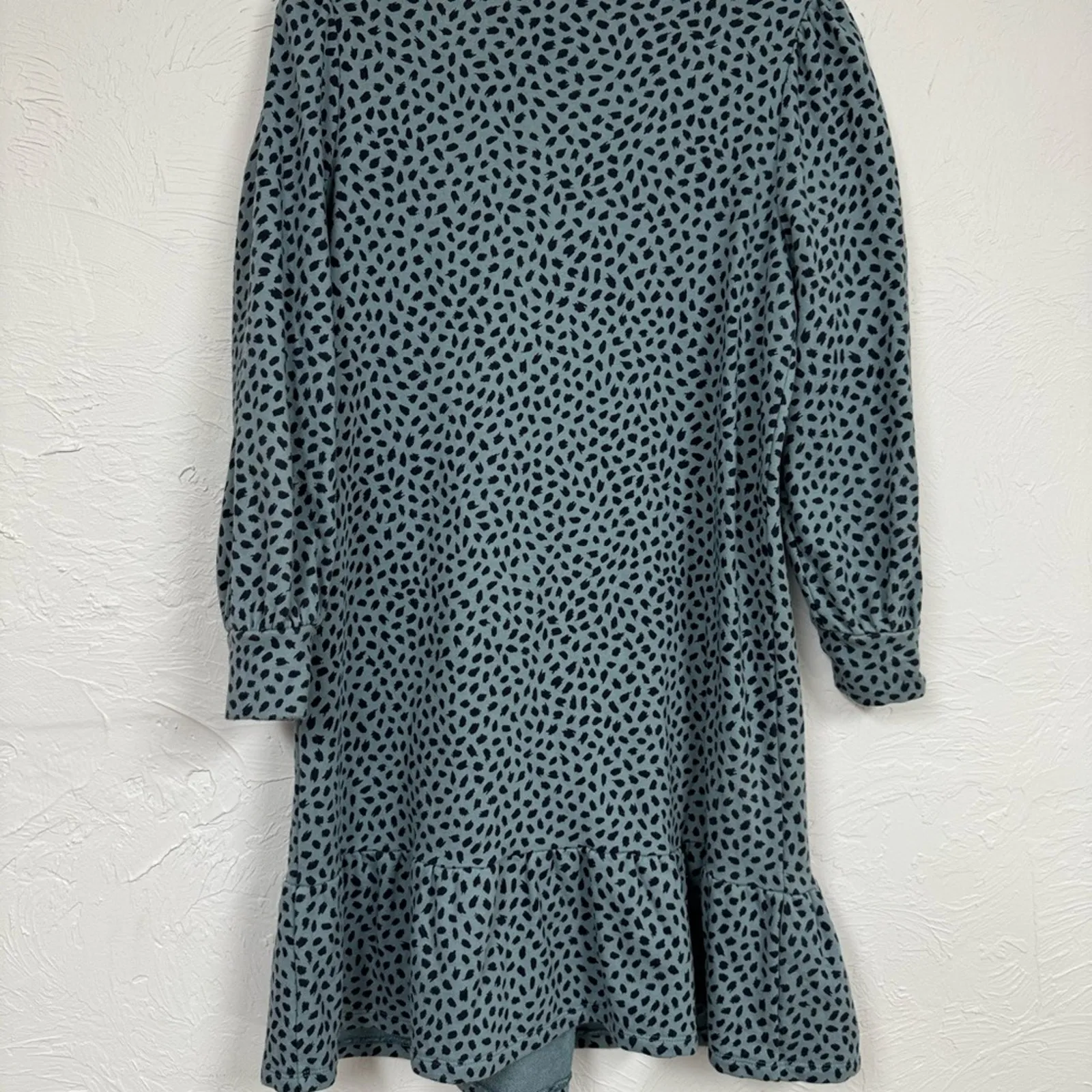 Ann Taylor Teal Blue Long Sleeve Animal Print Mini Dress Womens MP Peplum Fall - Image 9