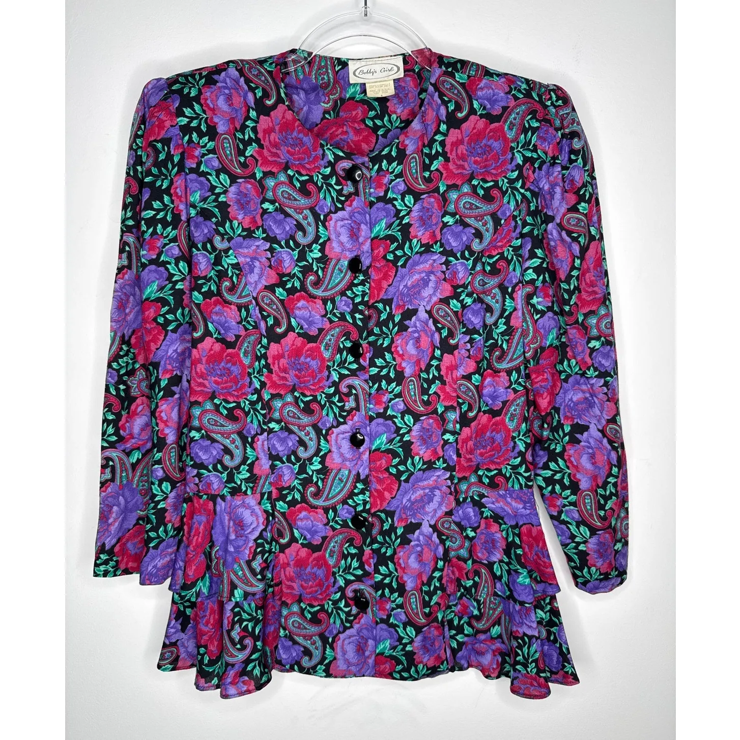 80s Bobby’s Girl Floral Paisley Rayon Peplum Blouse & Skirt Set USA small - Image 4