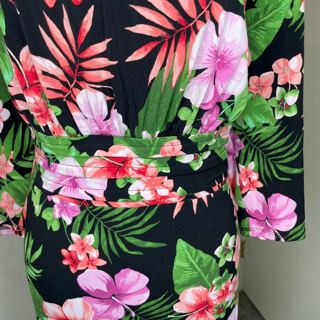 MELROSE Black Floral 3/4-Sleeve Straight Shealth Floral Dress Plus-size 18W - Image 4