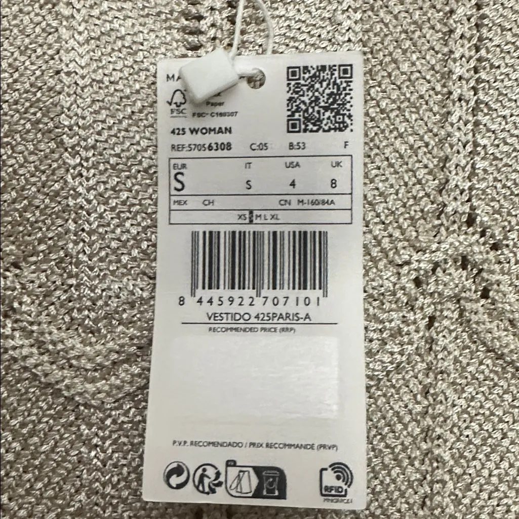 Mango Fringed Hem Sleeveless Sweater Dress Size 4 In Ecru Crew Neck Boho NWT - Image 8