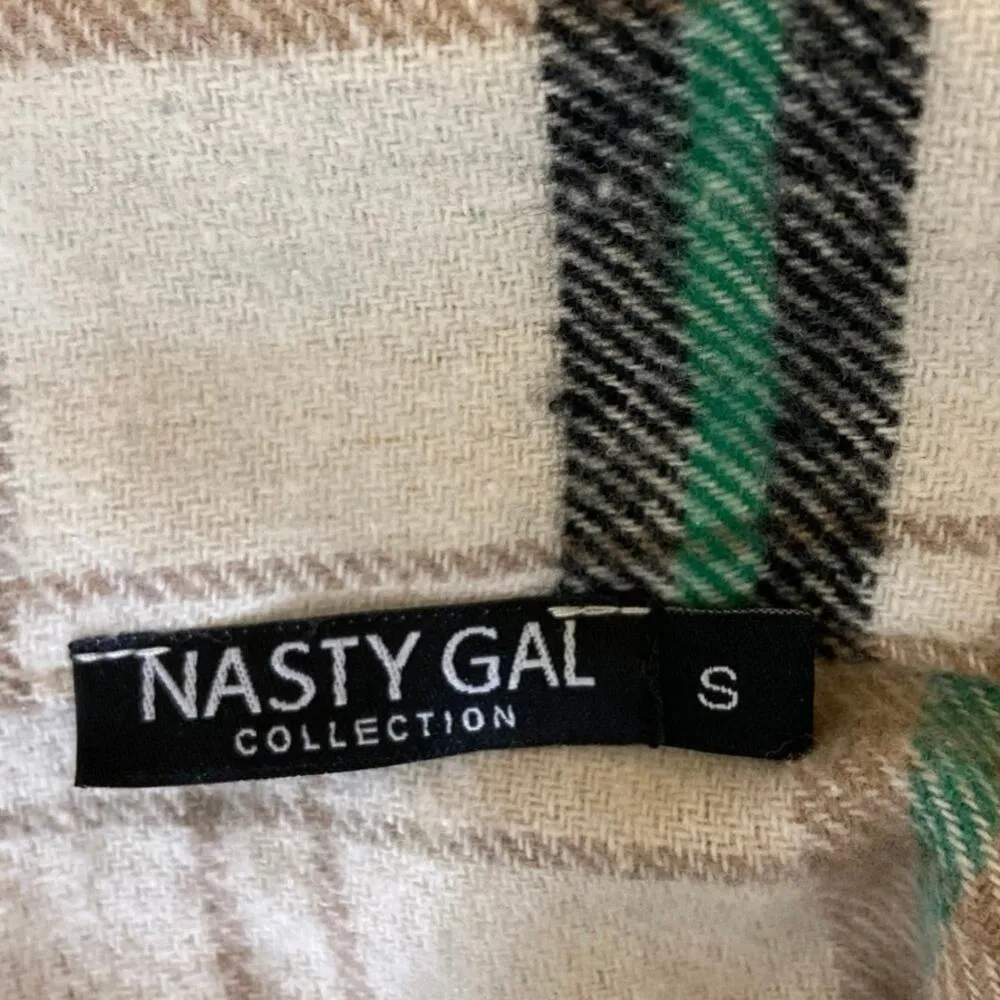 Nasty Gal Multicolor Plaid Flannel Button Long Sleeve Cropped Shirt Jacket Top S - Image 5