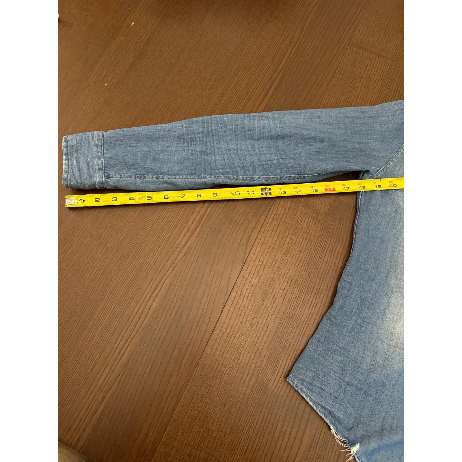 Frank & Eileen Womens XS Barry Distressed Blue Denim Button Up Shirt Preppy - Image 9