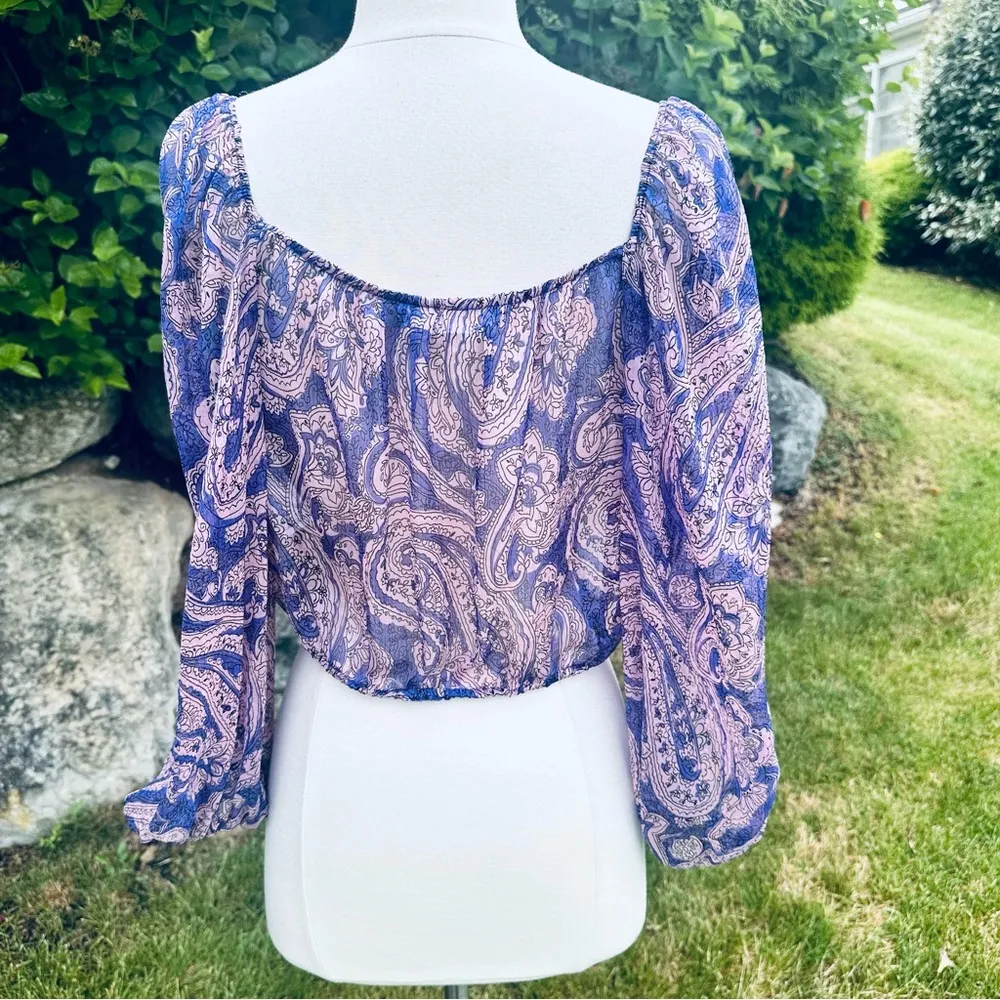 ZARA Purple Cropped Sheer Blouse Top Boho Indie Floral Mauve Ruffle - Image 11