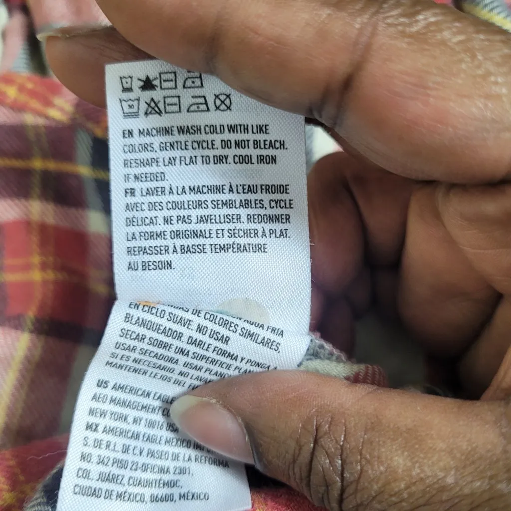 American Eagle Red Cozy Ahh-Mazingly Soft Plaid Flannel Shirt XS Boyfriend Fit - Image 11