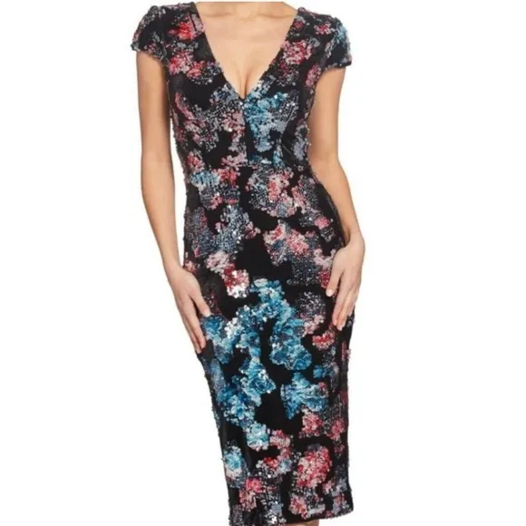 Dress The Population Black Multi Sequin Velvet Sheath Dress - Image 3