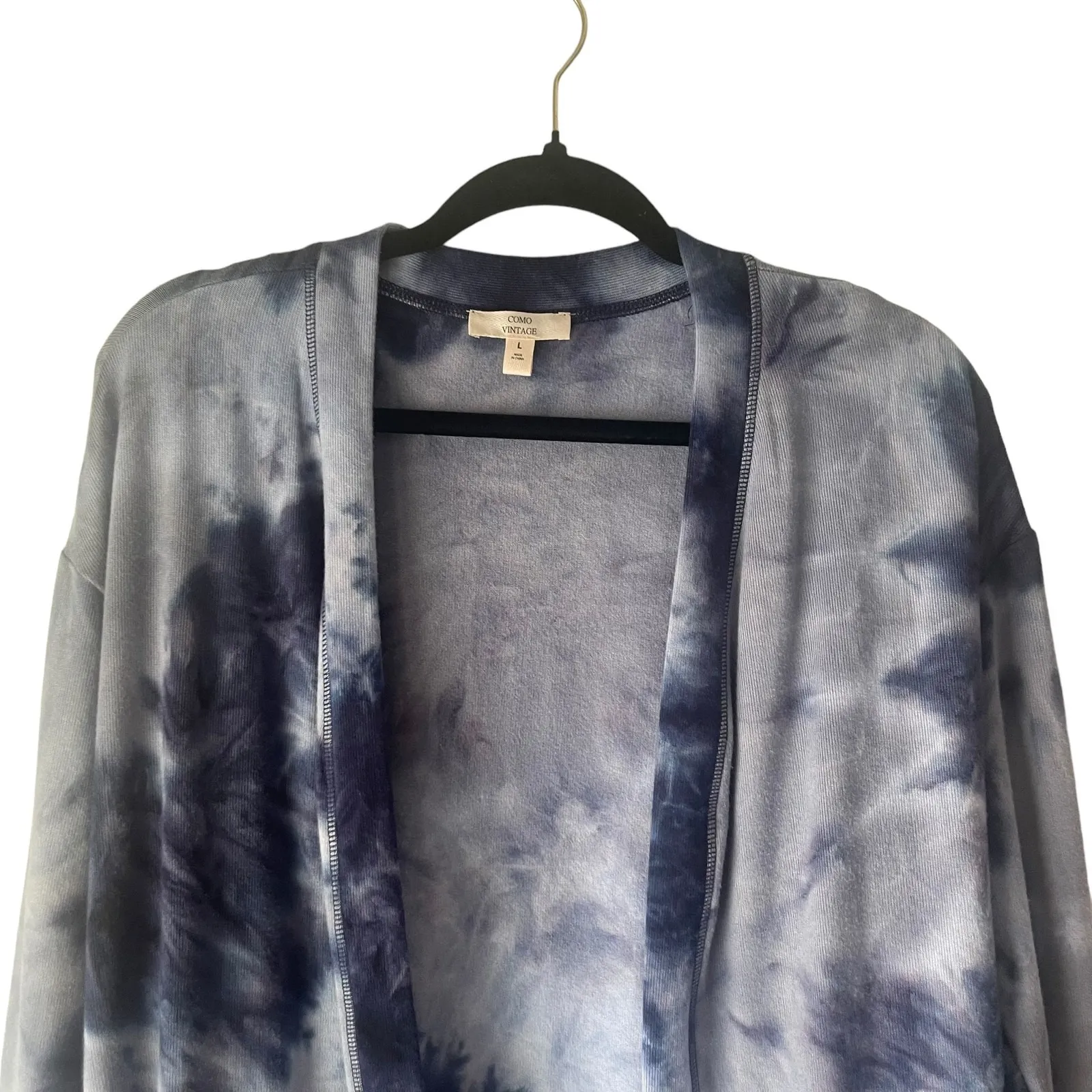Como Vintage Women's Size Large Blue Tie Dye Soft Open Front Cardigan Sweater - Image 2