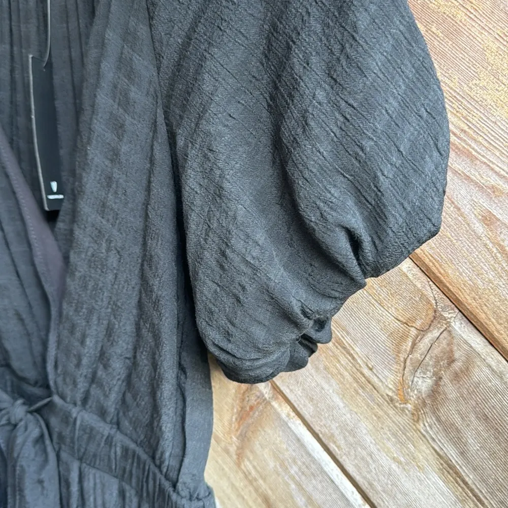 Lulus black midi ruffle puff sleeve v neck dress size medium new NWT - Image 3